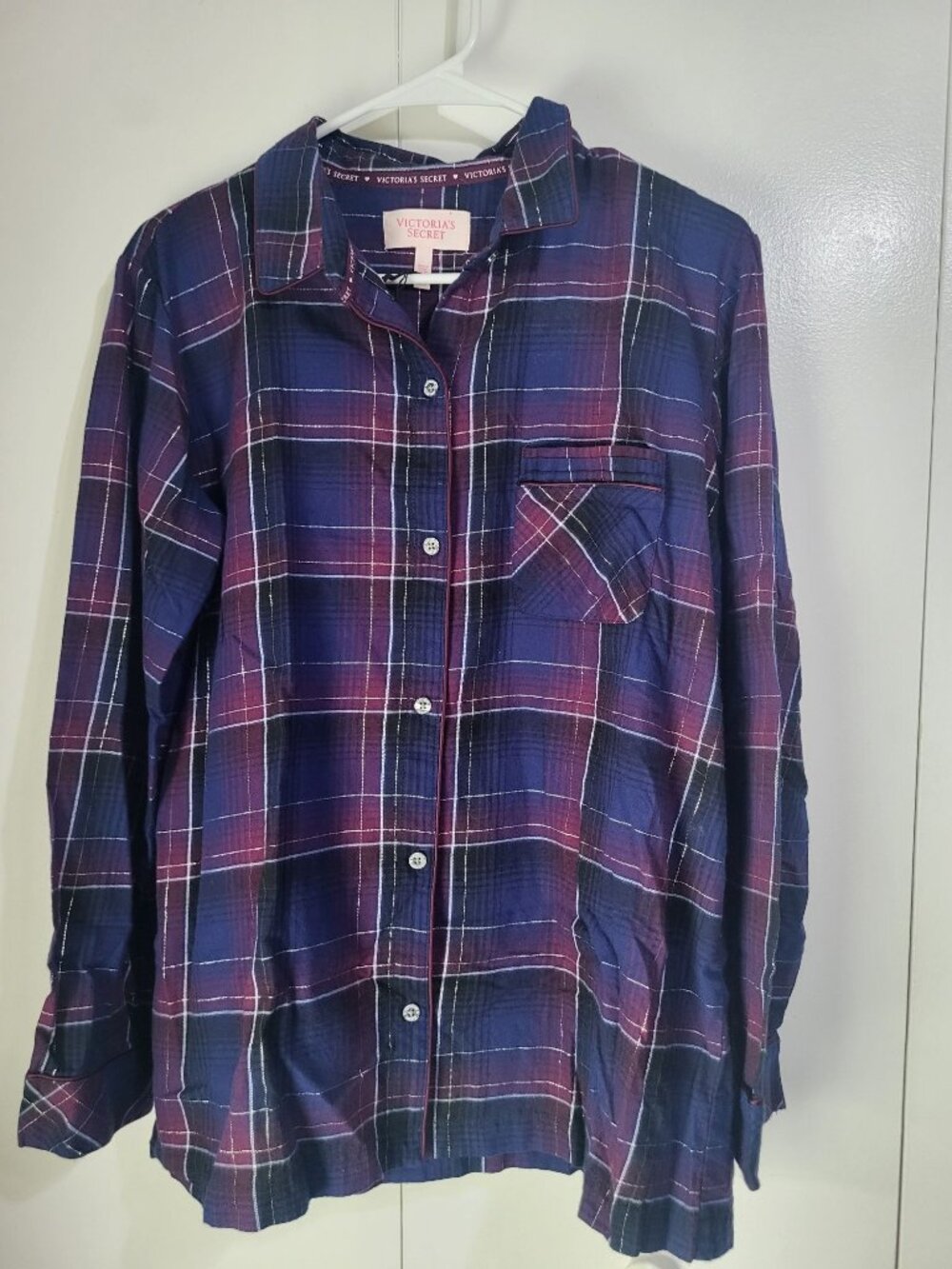 Victoria's Secret Women's SZ LG Purple navy Plaid Flannel LS Pajama Set y2k - Picture 3 of 9